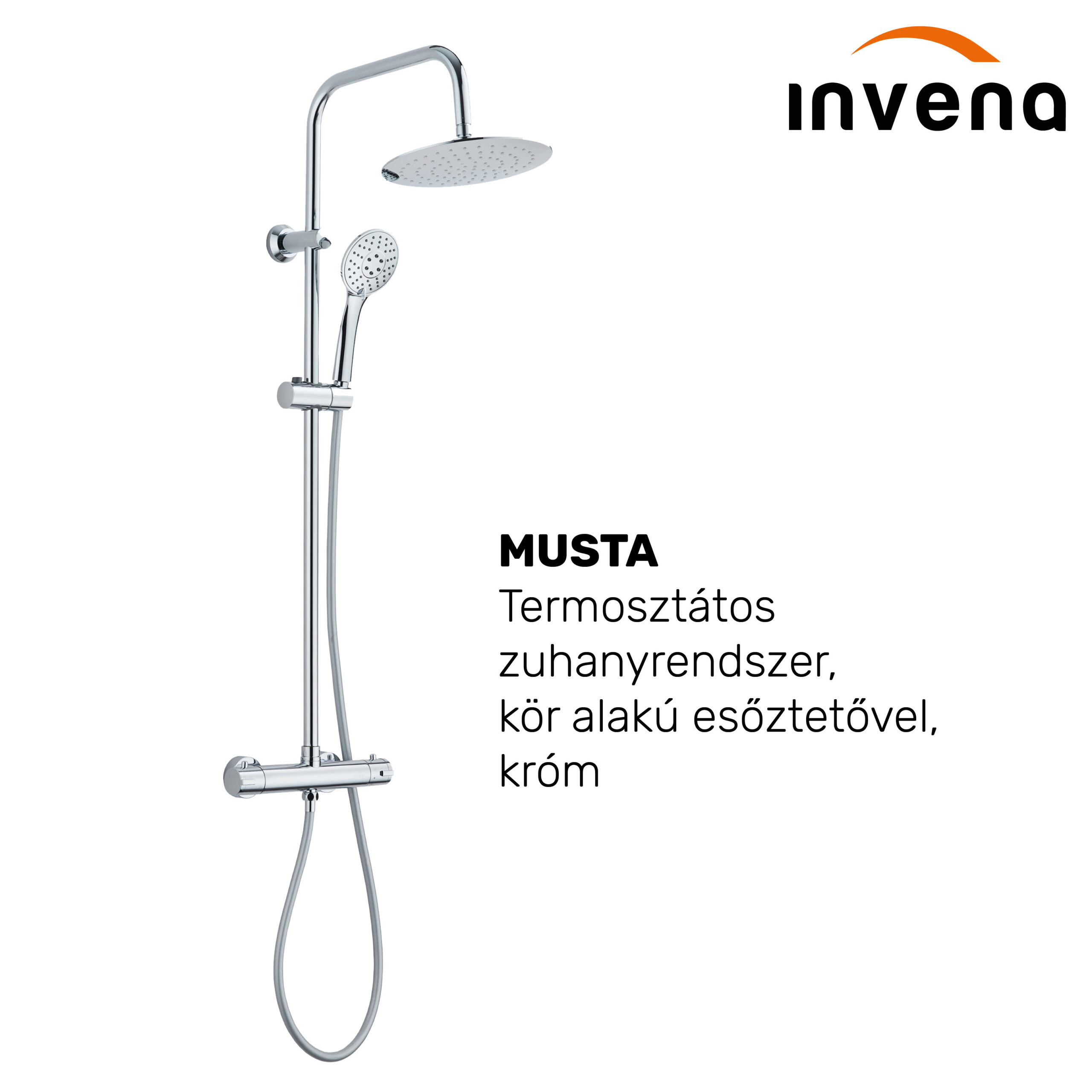 Invena - Musta zuhanyrendszer, króm